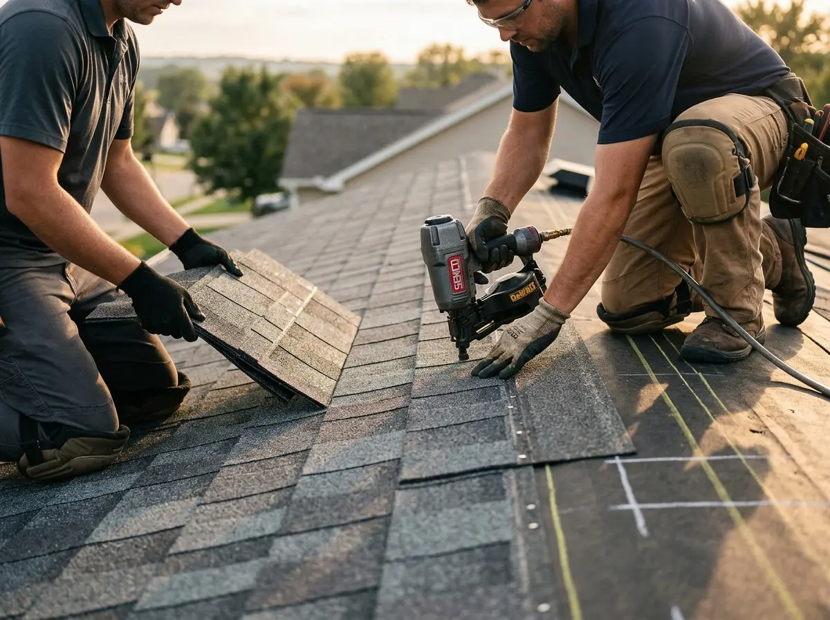 Professional roofer working on a residential roof in North Fort Myers